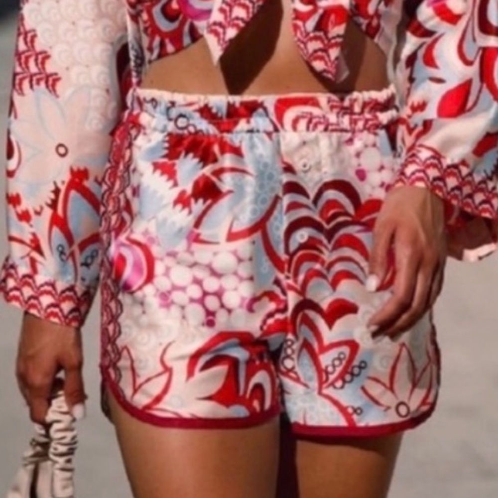 Zara Red, White & Blue High-Waist Printed Shorts